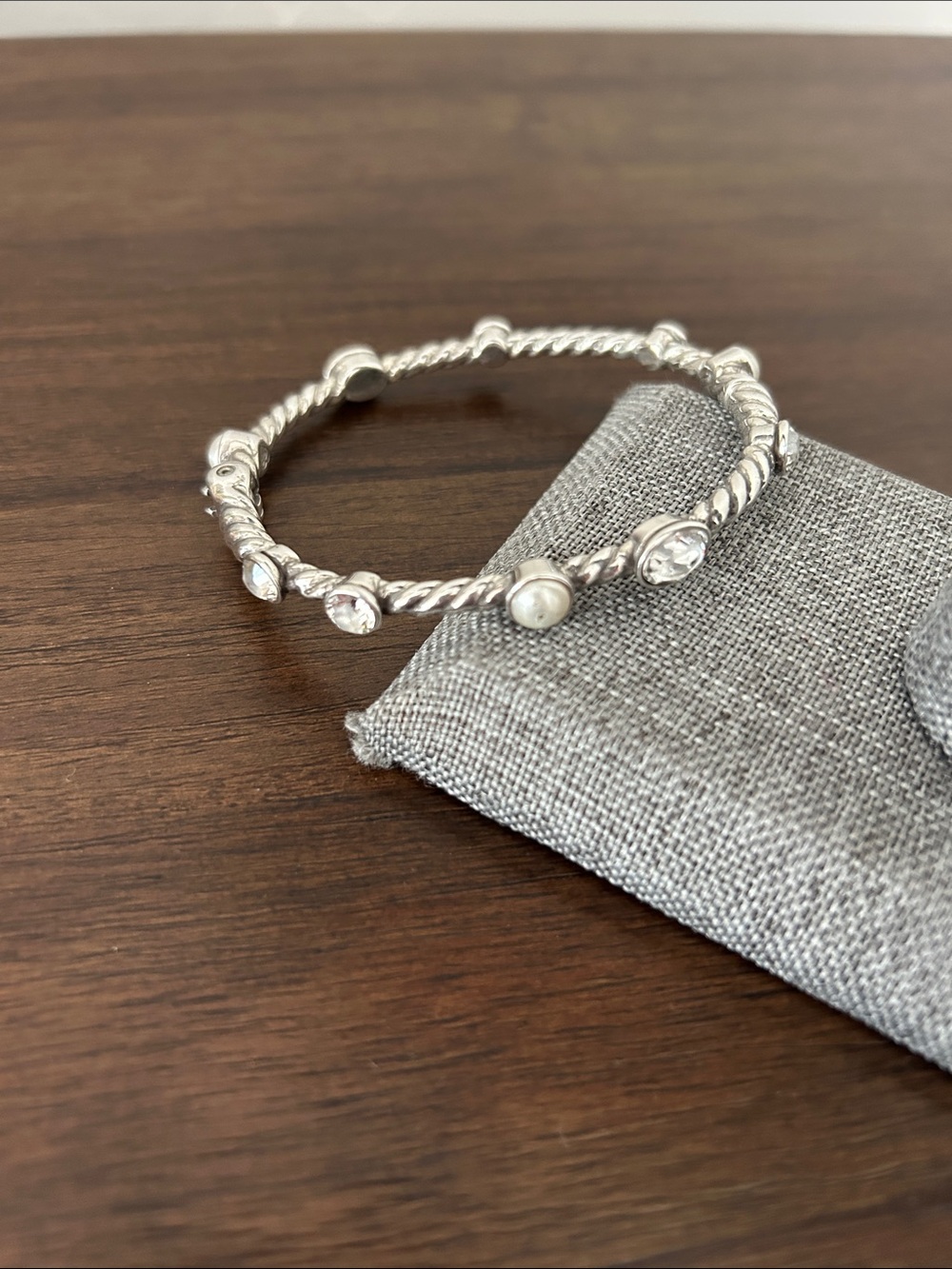 Brighton Monte Carlo Silver Pearl & Crystal Hinged Bangle Bracelet